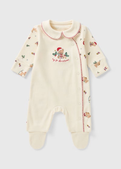 Baby Cream Bear First Christmas Sleepsuit (Newborn-23mths)