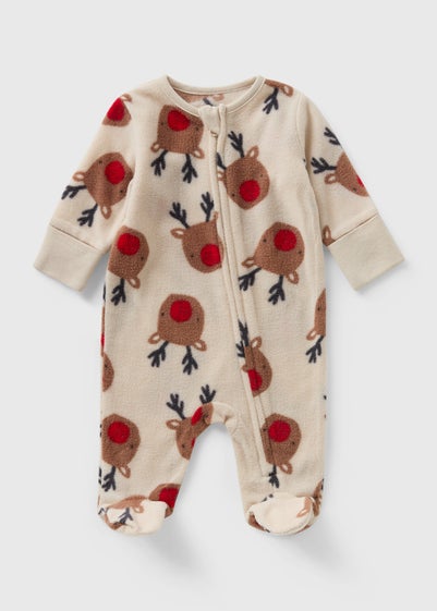 Baby Cream Reindeer Fleece Sleepsuit (Newborn-23mths)