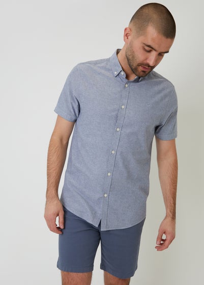 Threadbare Blue Oxford Cotton Slim Fit Short Sleeve Shirt