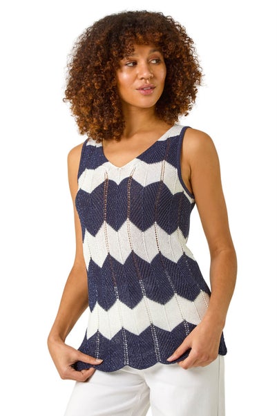 Roman Navy Chevron Stripe Knitted Vest