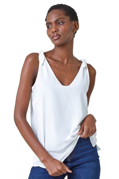 Roman Ivory Tie Detail Strap Chiffon Cami Top