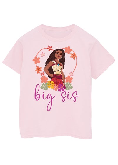 Disney Moana Big Sister Girls Pink T-Shirt (3-13 Years)
