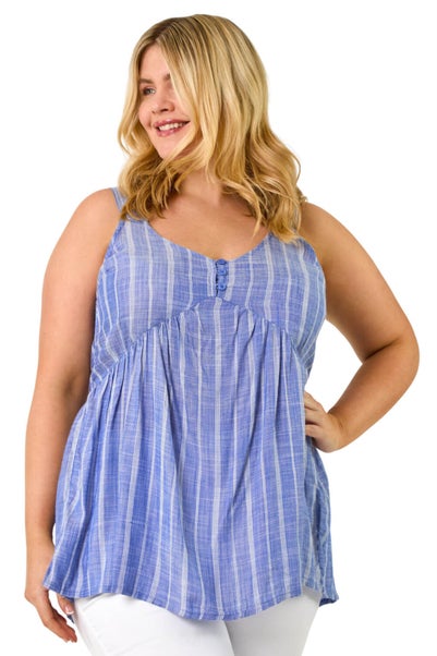 Roman Blue Curve Stripe Woven Button Vest