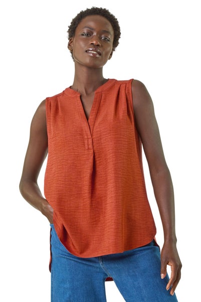 Roman Rust V Neck Front Pleat Vest Top