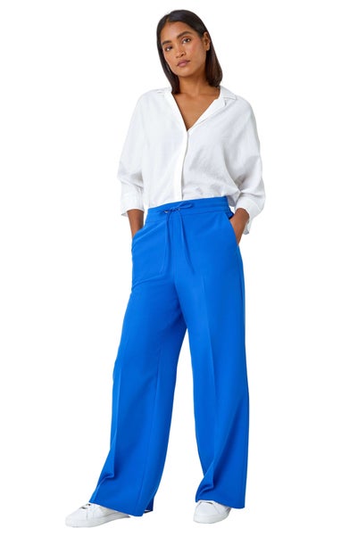 Roman Royal Blue Wide Leg Elastic Waist Tie Front Trouser