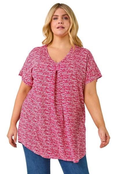 Roman Pink Curve Pleat Front Printed Stretch Top