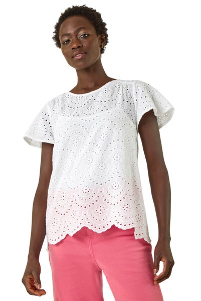 Roman Ivory Broderie Short Sleeve Top