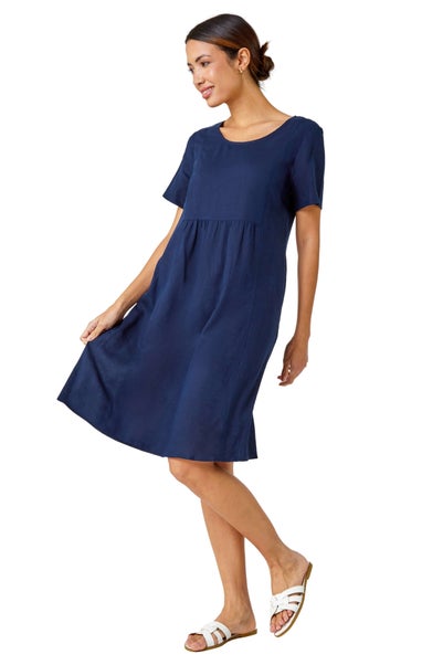 Roman Navy Relaxed Cotton Blend Pocket Dress
