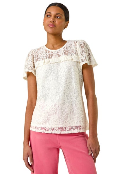 Roman Ivory Lace Frill Top