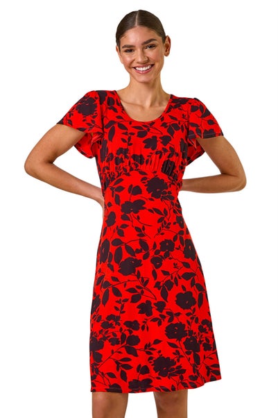 Roman Red Ditsy Floral Print Stretch Dress