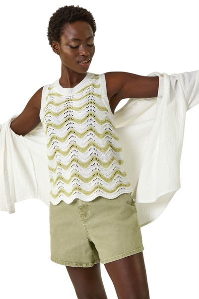 Roman Ivory Scallop Wave Knit Vest