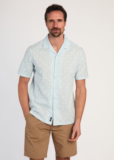 Kensington Eastside Light Blue Cotton Printed Short Sleeve Shirt