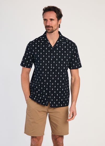 Kensington Eastside Navy Cotton Printed Short Sleeve Shirt