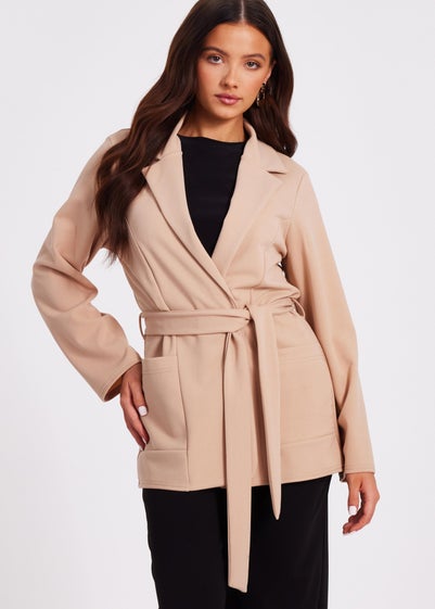 Quiz Stone Petite Tie Waist Blazer