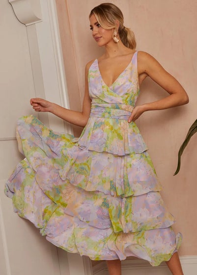 Chi Chi London Purple Sleeveless Watercolour Print Midi Dress