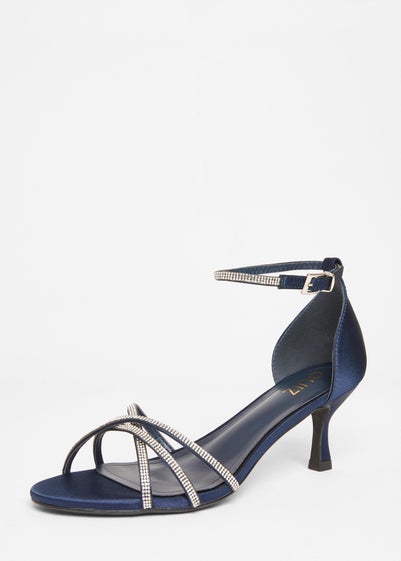 Quiz Navy Diamante Cross Strap Heels