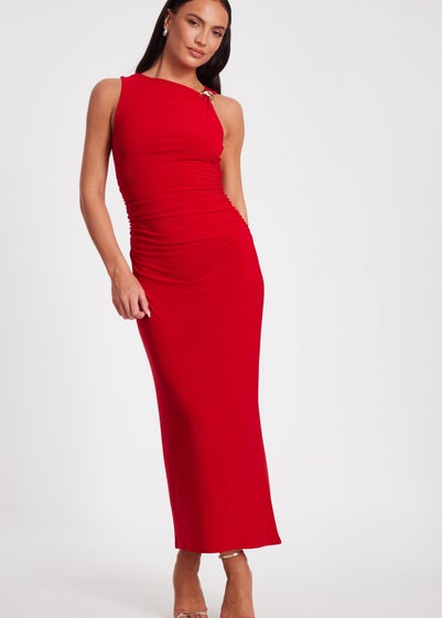 Quiz Red Buckle Detail Midaxi Dress