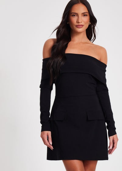 Quiz Black Bardot Long Sleeve Mini Dress