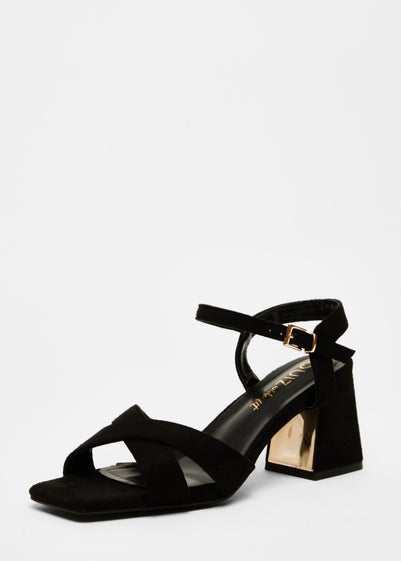 Quiz Black Wide Fit Faux Suede Heeled Sandals