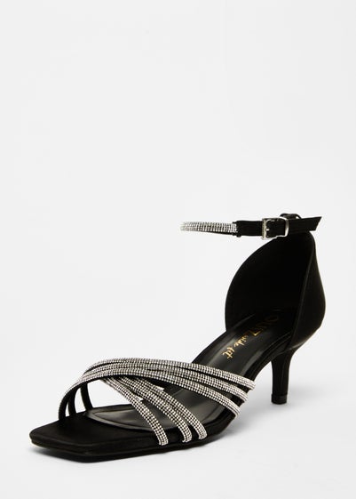 Quiz Black Wide Fit Diamante Short Heels