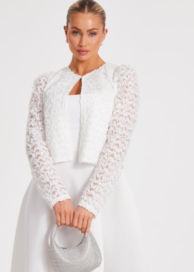 Quiz Cream Chiffon Floral Cropped Jacket