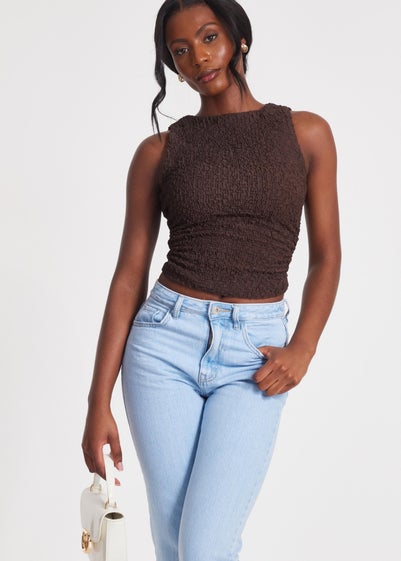Quiz Mocha Textured Mesh Top