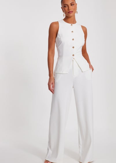 Quiz Cream Wide Leg Trousers