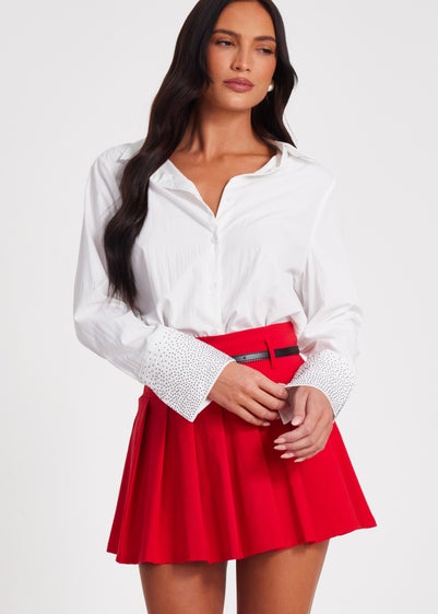Quiz White Diamante Cuff Shirt