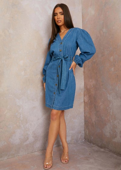 Chi Chi London Blue Long Sleeve Denim Shirt Dress