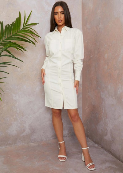 Chi Chi London Cream Long Sleeve Denim Midi Dress