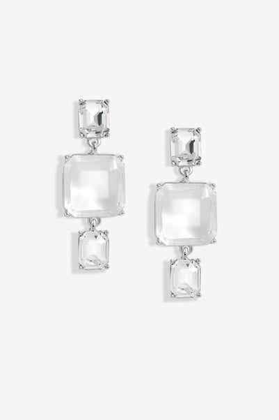 Mood Silver Crystal Facet Three Drop Earrings