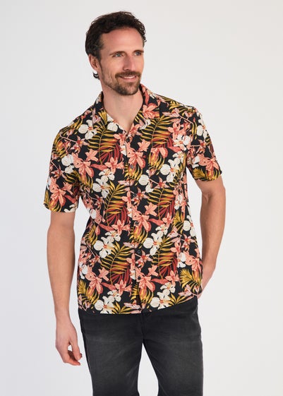 Tokyo Laundry Black Cotton Printed Poplin Short Sleeve Shirt