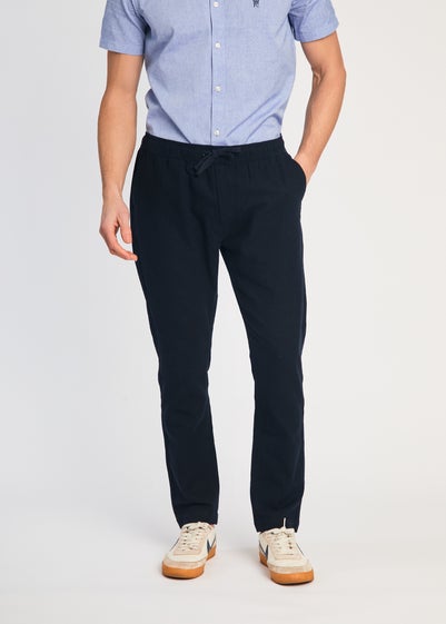 French Connection Navy Linen Blend Cuffed Trousers