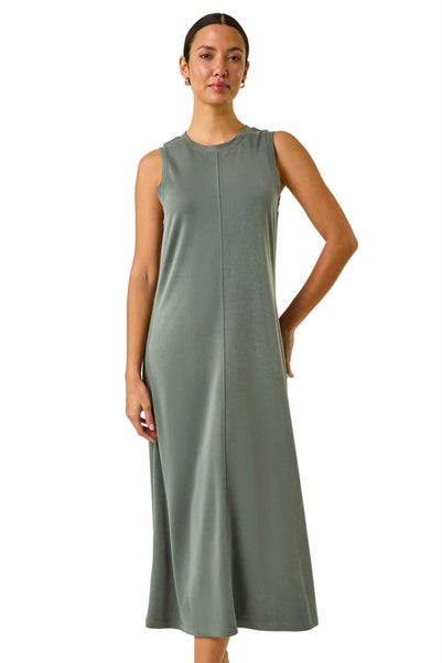Roman Khaki Sandwash Stretch Midi Dress