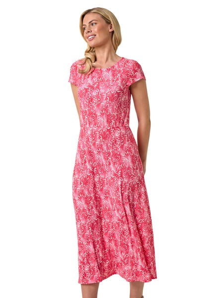 Roman Pink Petite Abstract Print Crinkle Midi Dress