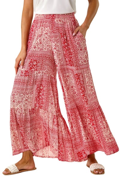 Roman Red Tile Tiered Palazzo Trouser