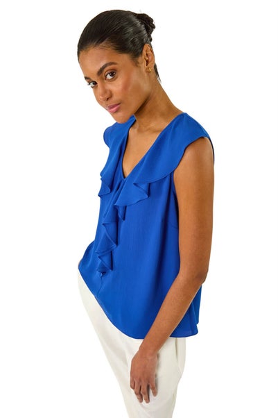 Roman Royal Blue Ruffle V Neck Vest Top