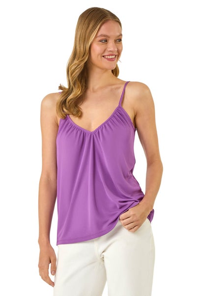 Roman Purple Gathered V Neck Stretch Vest Top