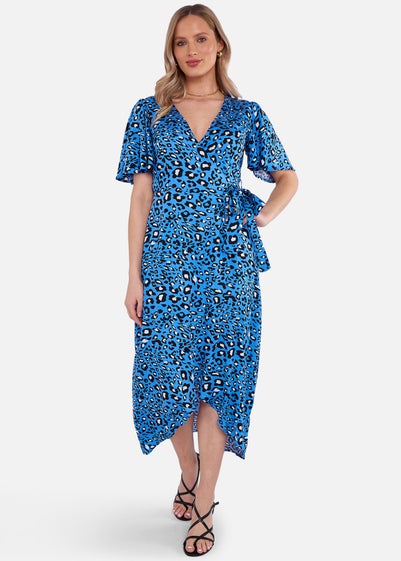 Gini London Blue Animal Print Viscose Wrap Midi Dress