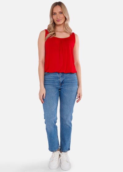Gini London Red Round Neck Oversized Sleeveless Top