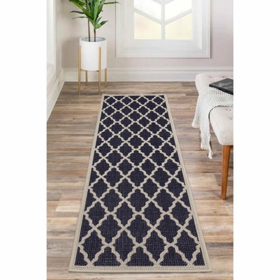Homemaker Navy Trellis Gel Flatweave Runner Rug