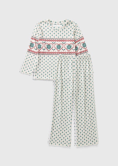 Girls Cream Fairisle Pointelle Pyjama Set (4-13yrs)