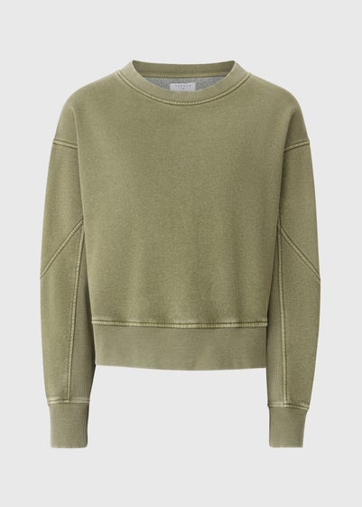 Khaki Acid Wash Ribbed Sweatshirt