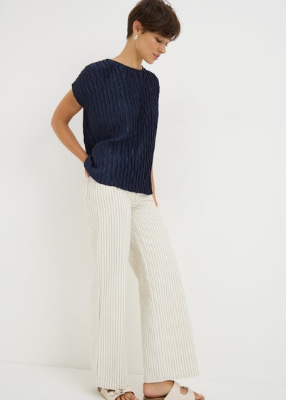 Navy Plisse Top