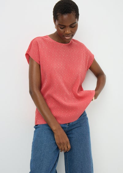 Coral Foil Spot Plissé T-Shirt