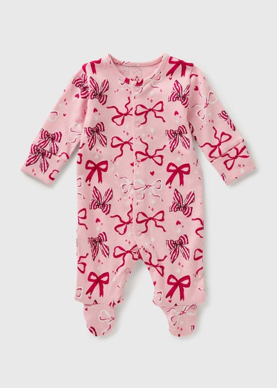 Baby Pink Bow Sleepsuit (Newborn-23mths)