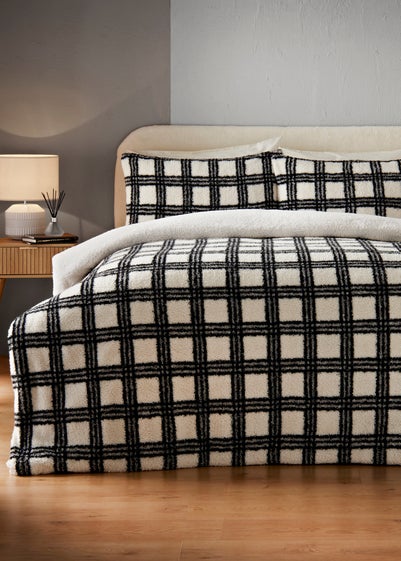 Black Mono Check Teddy Duvet Set