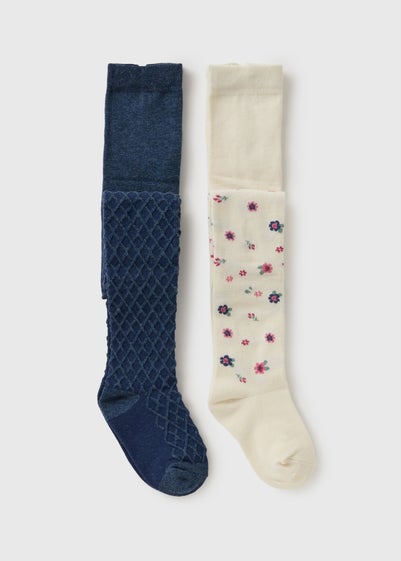 2 Pack Girls Multicolour Floral Tights (Younger 2-9yrs)