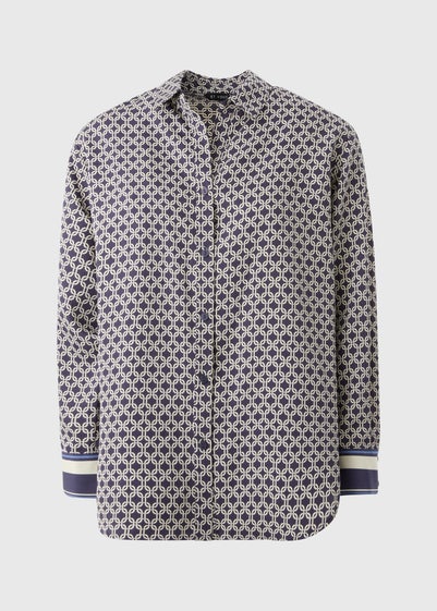 Et Vous Navy Chain Print Satin Blouse
