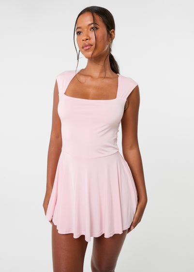 Pink Vanilla Pink Slinky Open Back Mini Flippy Playsuit